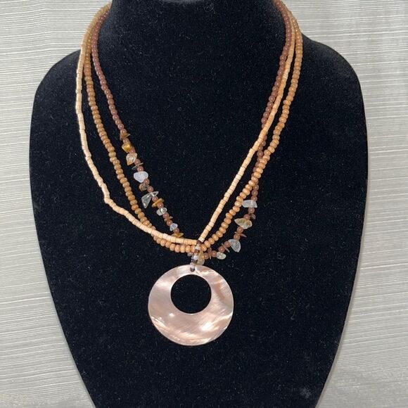 Brown Beaded Necklace with Sea Shell Pendant - Picture 1 of 3